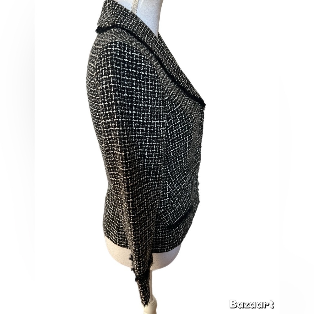 Laundry By Shelli Segal Womens Blazer Size 6 Black/white Tweed Fringe Shimmer - Picture 4 of 7
